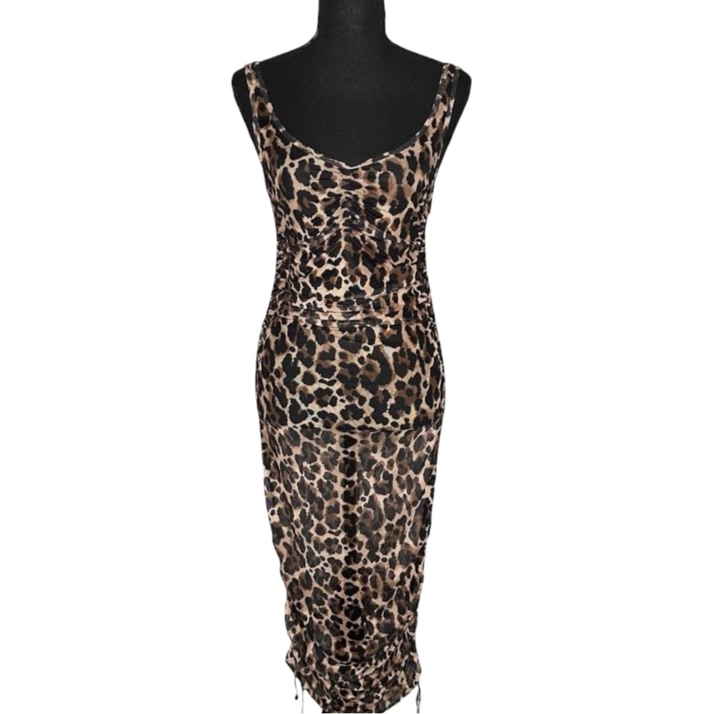 Bar III Night and Day Cheetah-Print Cover-Up Dress Sheer Stretchy Mesh Large NEW